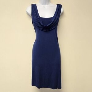 New York & Company Drape Front Sleeveless Navy Blue Dress L